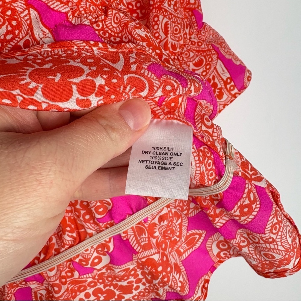 Trina Turk Orange And Pink Silk Keyhole Blouse - Picture 3 of 5